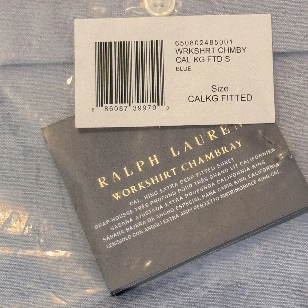 Ralph Lauren Fitted Sheet California King Blue Extra Deep Workshirt Chambray New - Picture 4 of 5